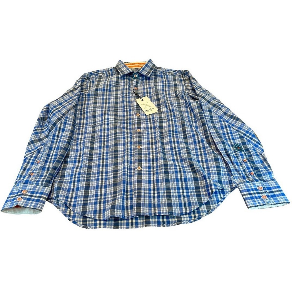 NEW Robert Graham X Shirt Mens Blue Plaid Tailored Fit Flip Cuffs Casual Size L